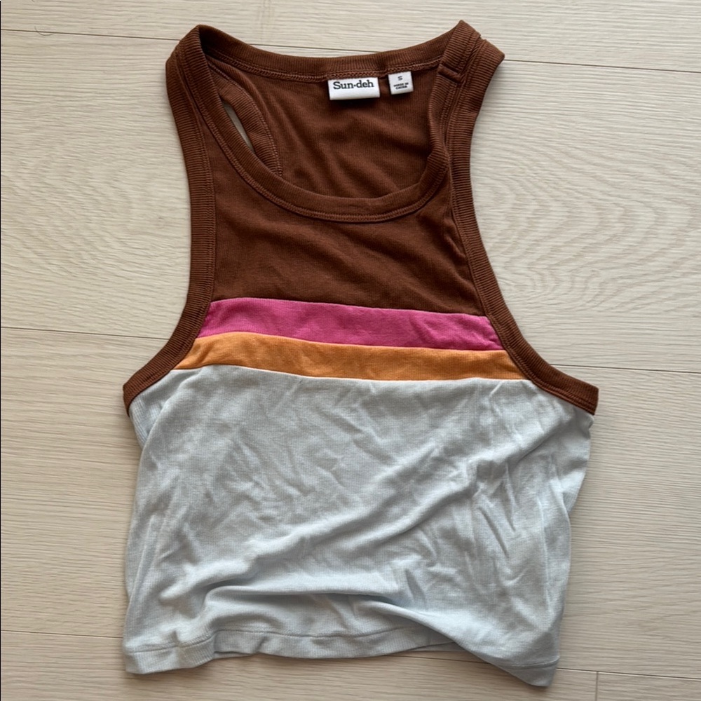 Sun-deh Brown and Pink Fitted Crop Tank Top